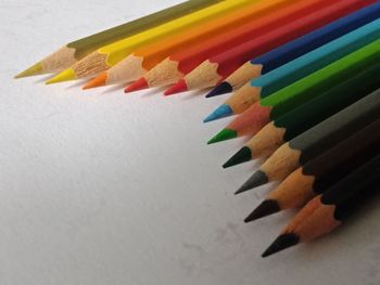 High angle view of multi colored pencils