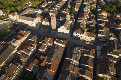 High angle view of buildings in city