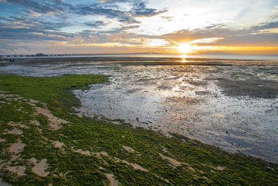 Scenic view of sea against dramatic sky