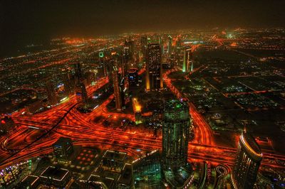 Aerial view of city at night