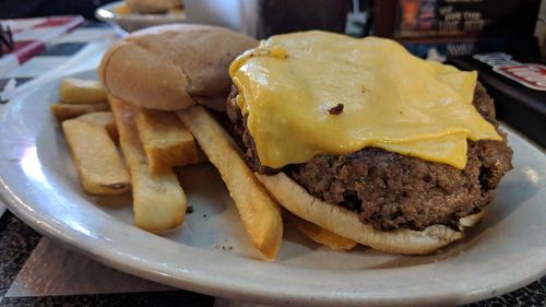 Close-up of burger on plate