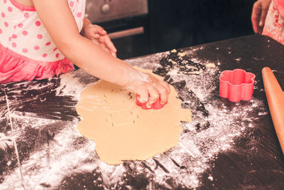 High angle view of woman preparing food