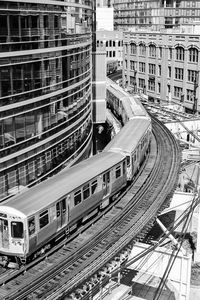 Elevated subway train in big city