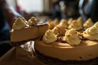 Close-up of cake in plate on table