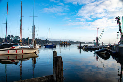 Boats moored in harbor