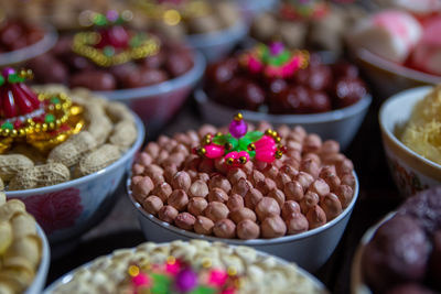 High angle view of food for sale at market stall