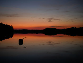 Scenic view of still lake against sky during sunset