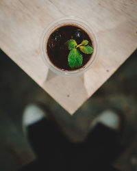 High angle view of drink on table