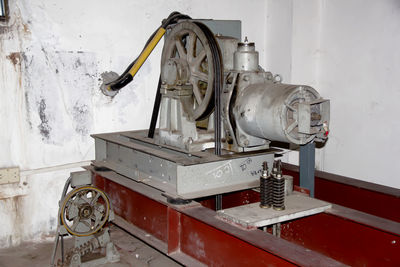 View of old machine part on wall