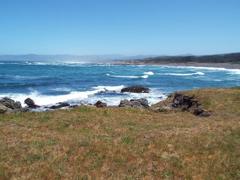 Scenic view of sea against clear sky