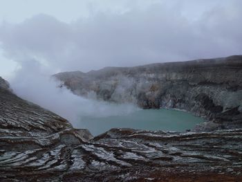 Panoramic view of ijen crater in the morning