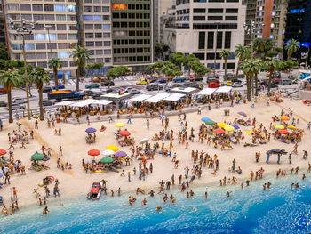 High angle view of people at beach