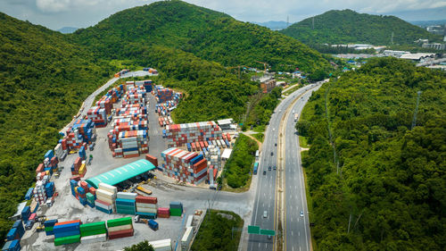 High angle view of townscape against sky