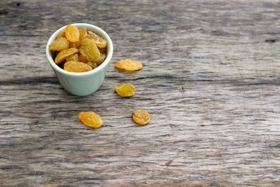 High angle view of fruits in bowl on table