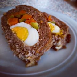 High angle view of breakfast served in plate