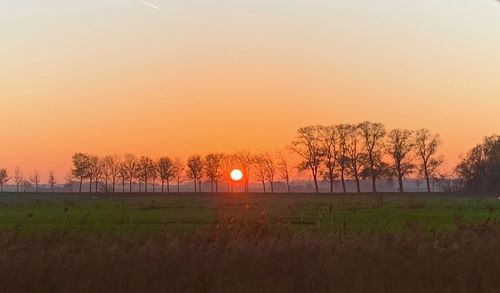 Scenic view of field against sky during sunset