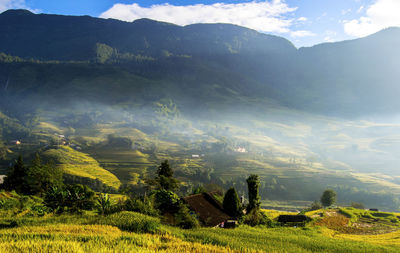 Scenic view of sapa mountains against sky