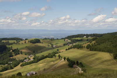 Scenic view of agricultural field against sky