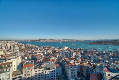 High angle view of buildings in city