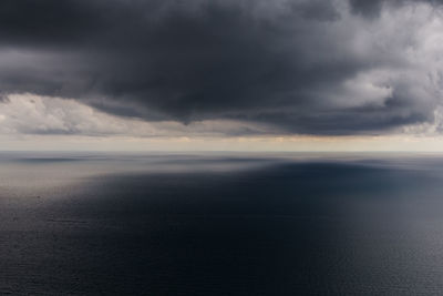 Scenic view of sea against storm clouds