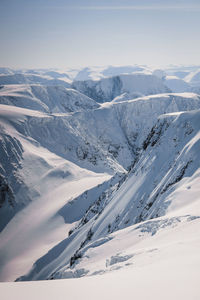 Scenic view of snow covered mountains against sky