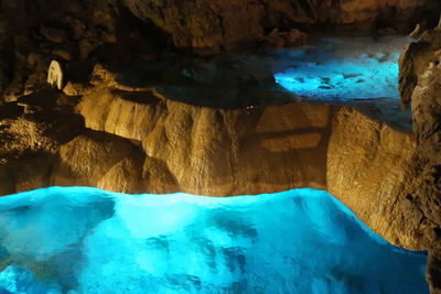 View of blue sea in cave