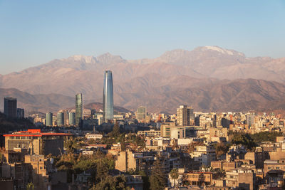 High angle view of cityscape against clear sky