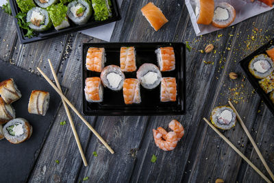 High angle view of sushi