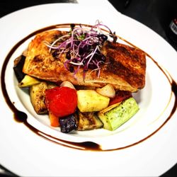 High angle view of serving food in plate