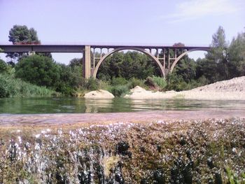 Bridge over river against sky