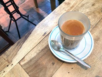 High angle view of chai on table