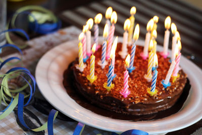 Close-up of candles on table