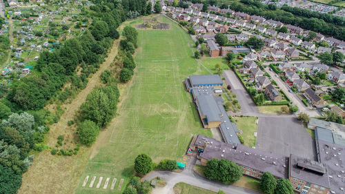 High angle view of trees on field