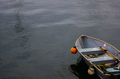 High angle view of boat moored in sea