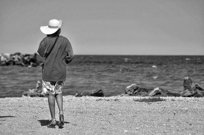 Rear view of man standing on beach