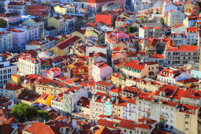 High angle view of buildings in city