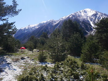 Scenic view of snowcapped mountains against sky