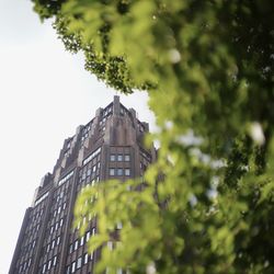Low angle view of modern building against clear sky