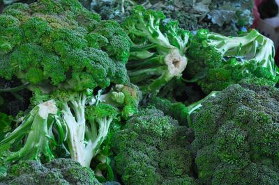 High angel view of broccoli for sale at market