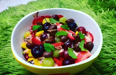 Close-up of salad in bowl on table