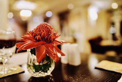 Close-up of flower vase on table