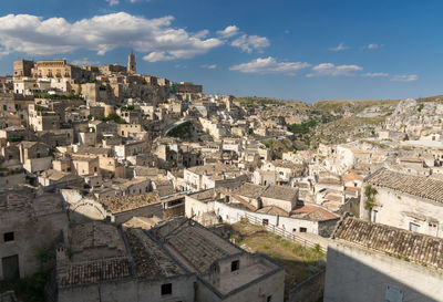 High angle view of matera, sassi di matera - old stony town in basilicata region, southern italy