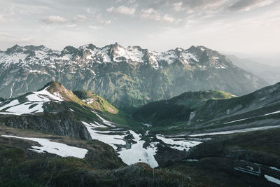 Scenic view of snowcapped mountains against sky