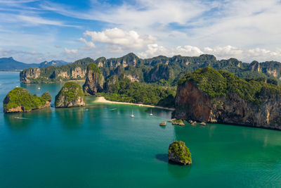 Scenic view of bay against sky