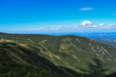 Scenic view of landscape against blue sky