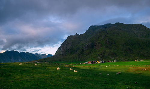 Scenic view of mountains against sky, lofoten, norway