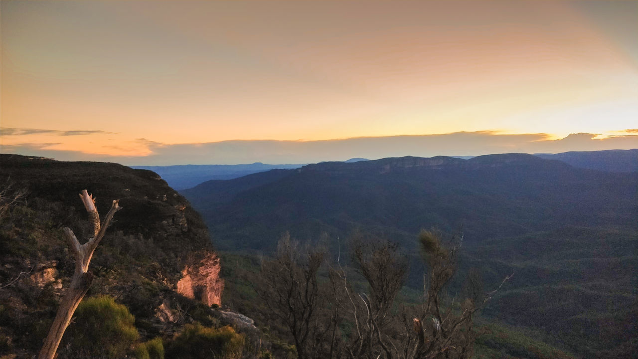 mountain, sunset, nature, beauty in nature, tranquil scene, scenics, tranquility, landscape, no people, outdoors, mountain range, sky, tree, day