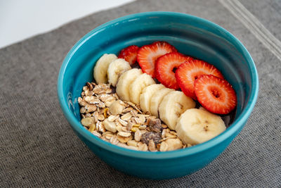 High angle view of food in bowl on table