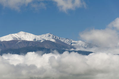 Scenic view of snowcapped mountains against sky