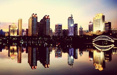 City skyline at dusk